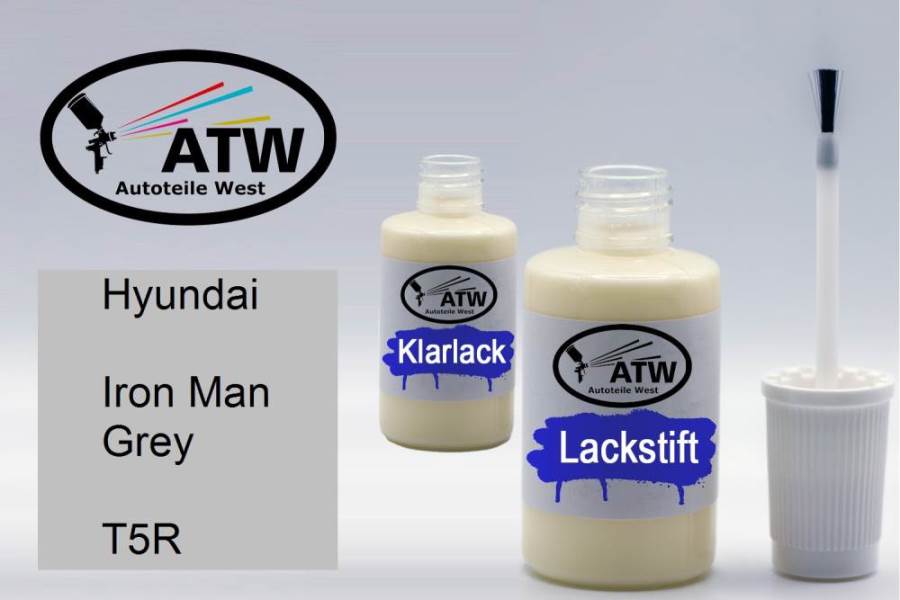 Hyundai, Iron Man Grey, T5R: 20ml Lackstift + 20ml Klarlack - Set, von ATW Autoteile West.